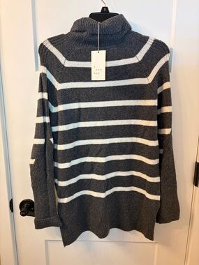 NWT: a new day Gray & White Striped Turtleneck Sweater